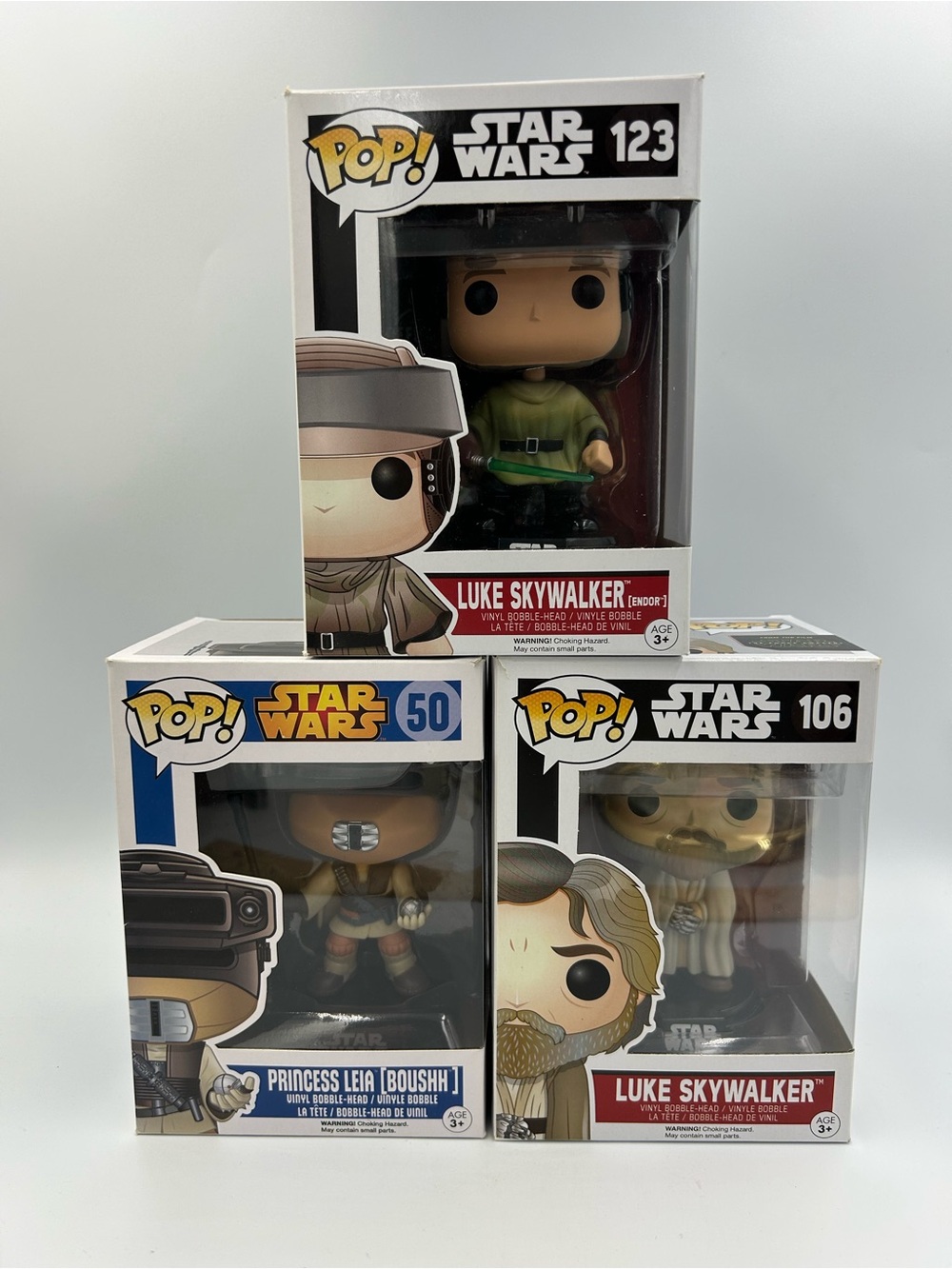 Lot of 3 Funko Pop! Vinyls Star Wars Luke Skywalker Princess Leia 106 50 123